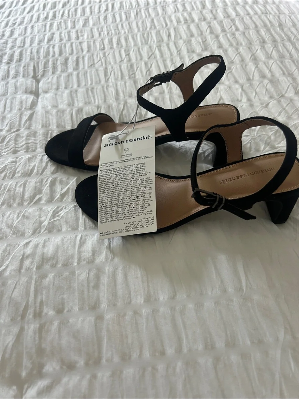 Amazon Essentials Black Suede Ankle-Strap Block Heels